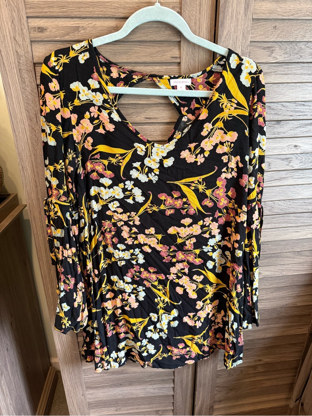 Xhilaration Black Floral Dress with Mustard and Pink Accents